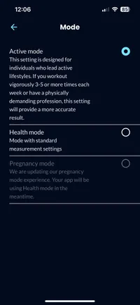 A screen on the HumeHealth The Body Pod app 