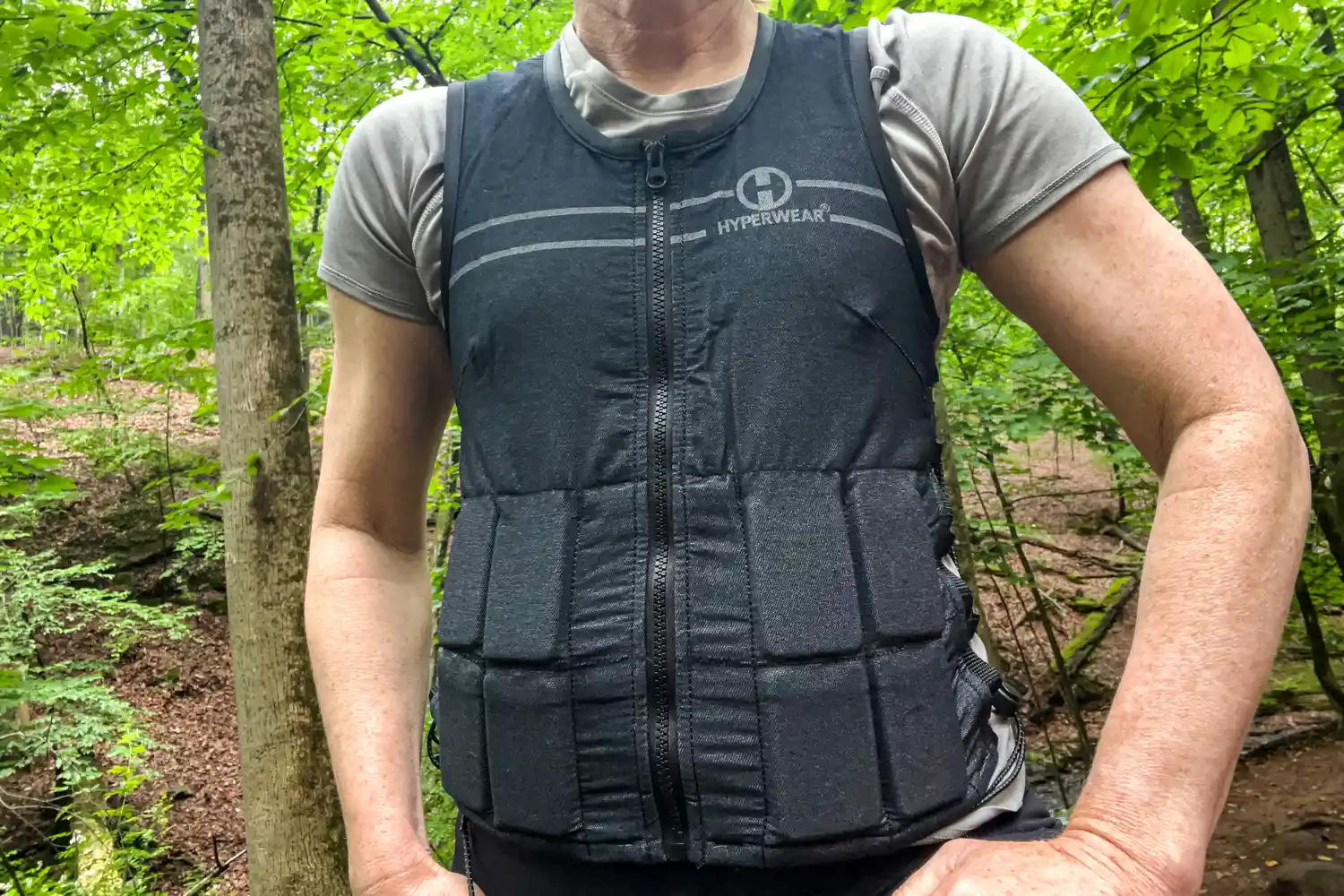The front of a person wearing the Hyperwear Women's Hyper Vest Fit Weighted Vest