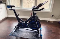 Horizon 7.0 IC Indoor Cycle set up on a rug over a hardwood floor next to a window