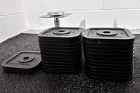 The weights for the Ironmaster Quick-Lock 75 lb Adjustable Dumbbell System Set