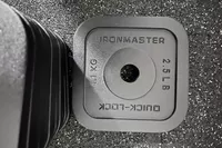 The information on a Ironmaster Quick-Lock 75 lb Adjustable Dumbbell System Set weight