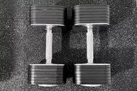 An overhead view of the Ironmaster Quick-Lock 75 lb Adjustable Dumbbell System Set