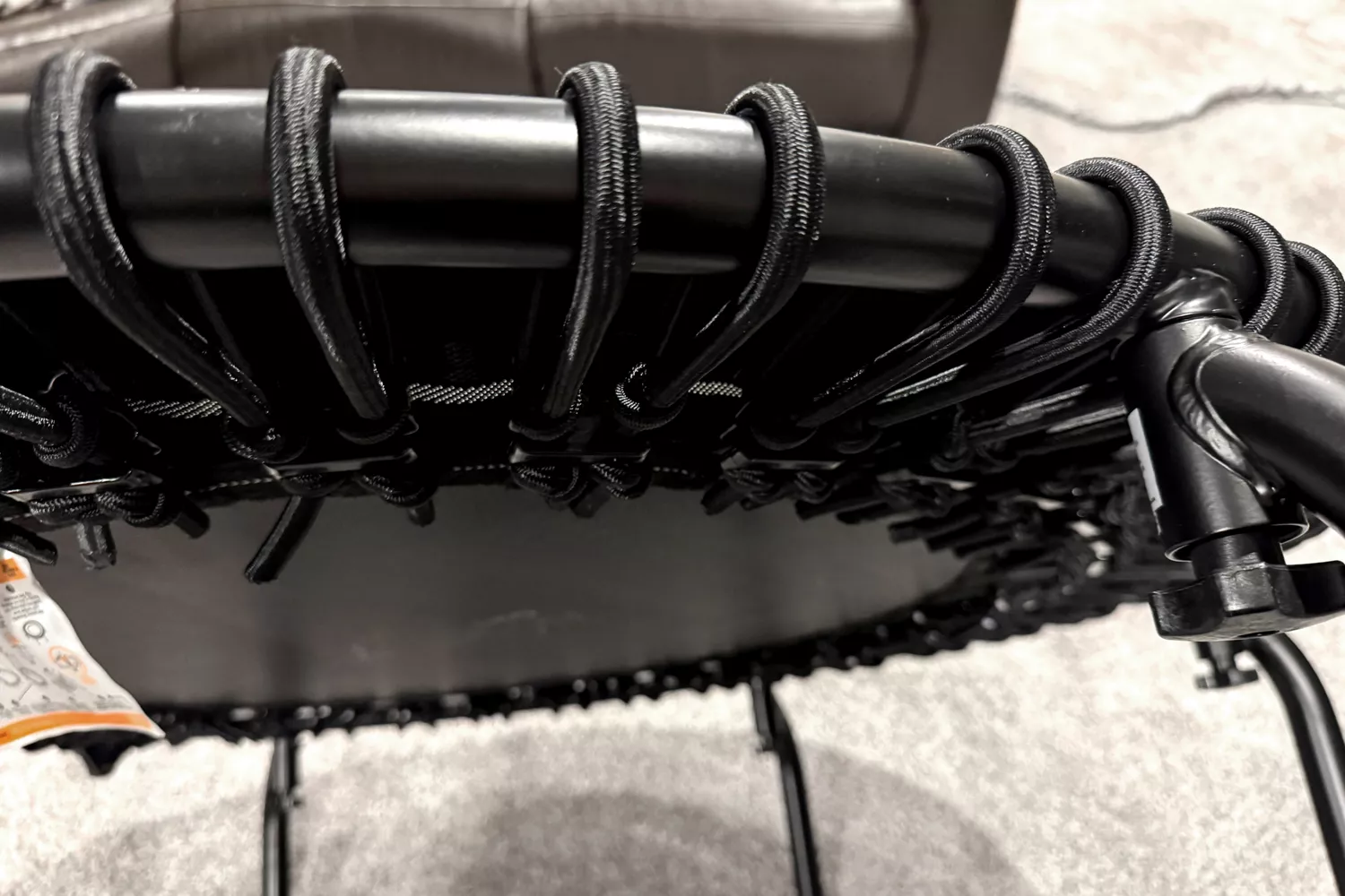 A close-up of the cords on the JumpSport 550f 44-Inch Pro Rebounder Trampoline