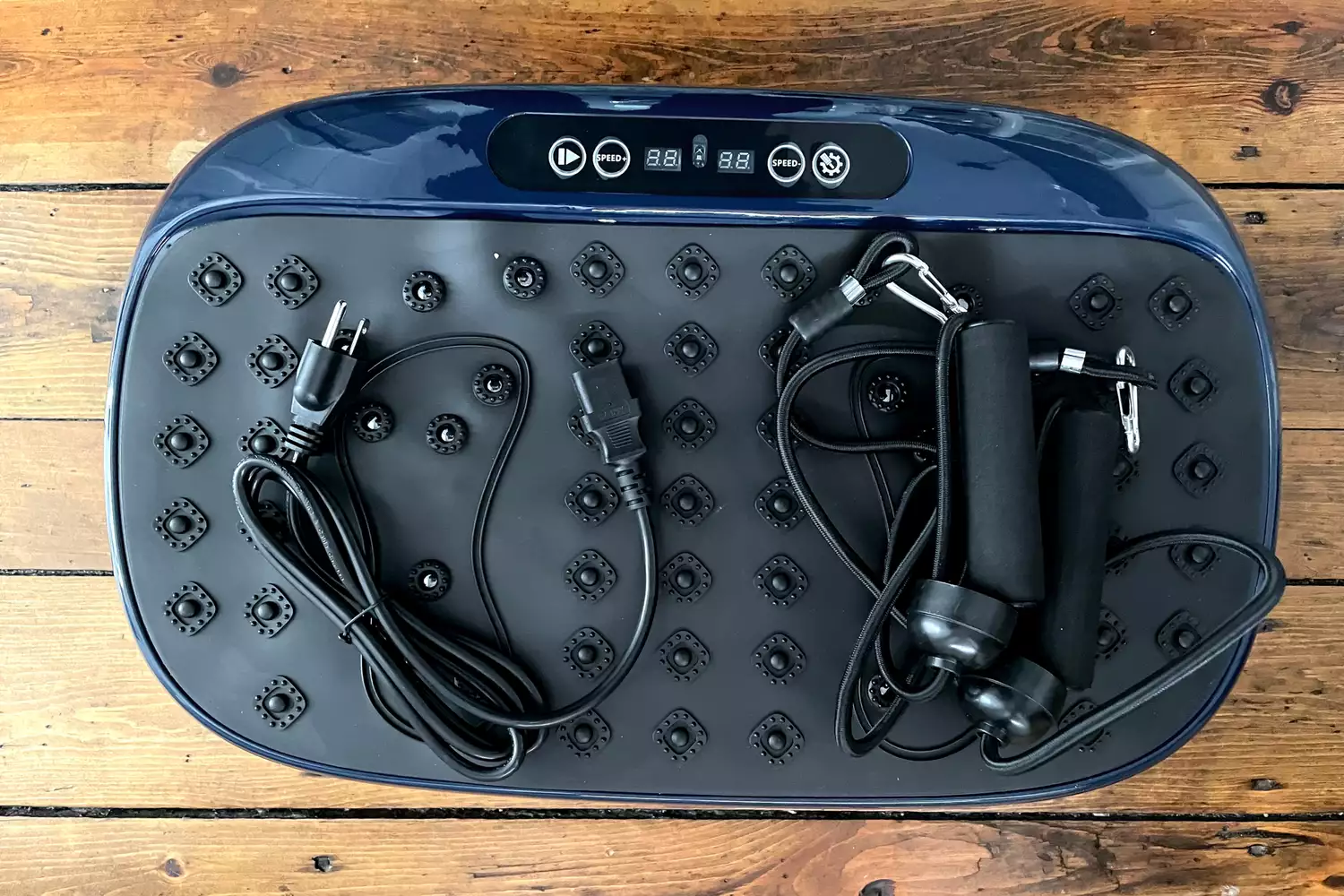 The LifePro HexaPlate Lite Vibration Plate with power cord and resistance bands