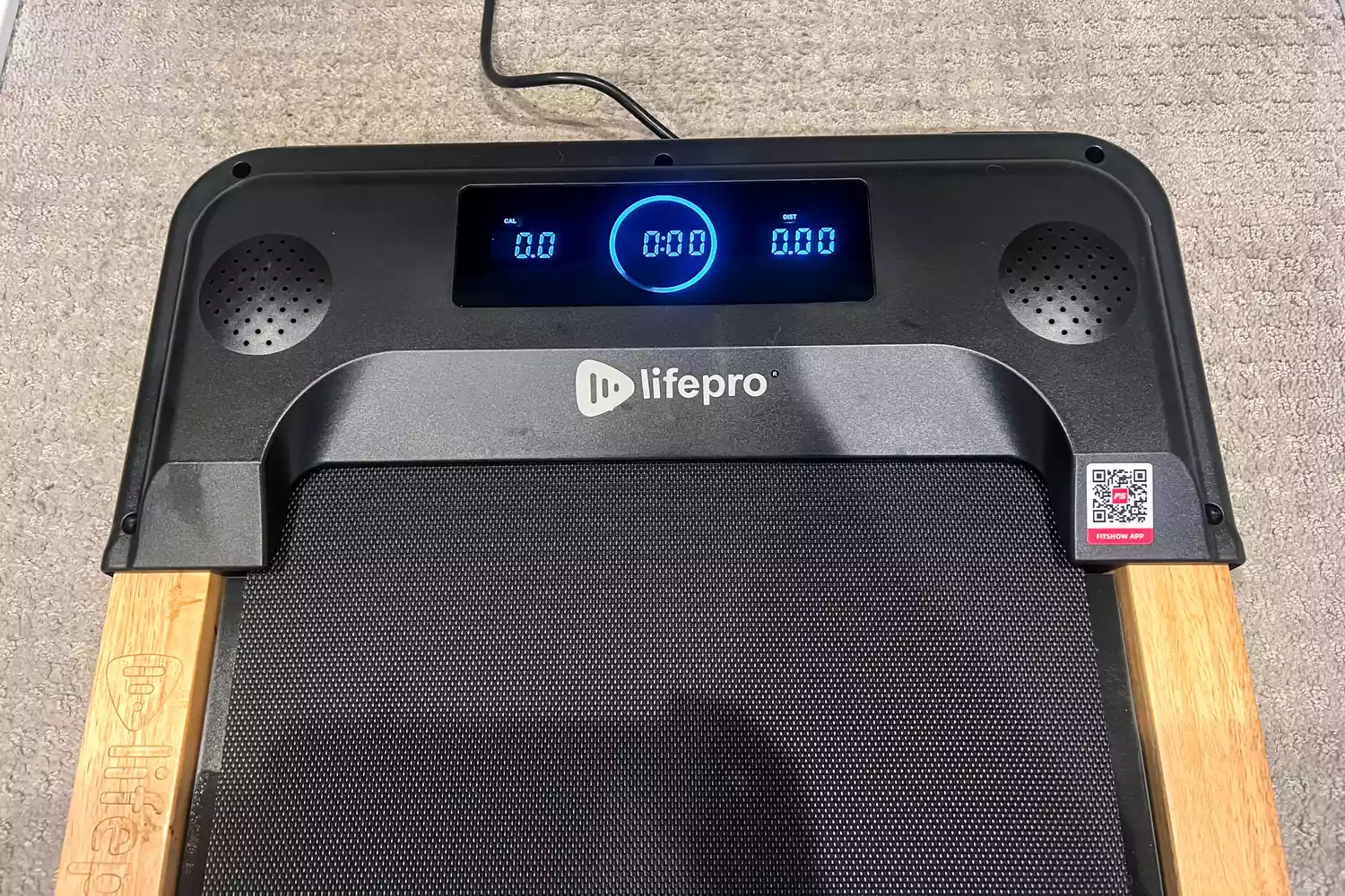 A close-up of the display on the LifePro TimberTrek Treadmill