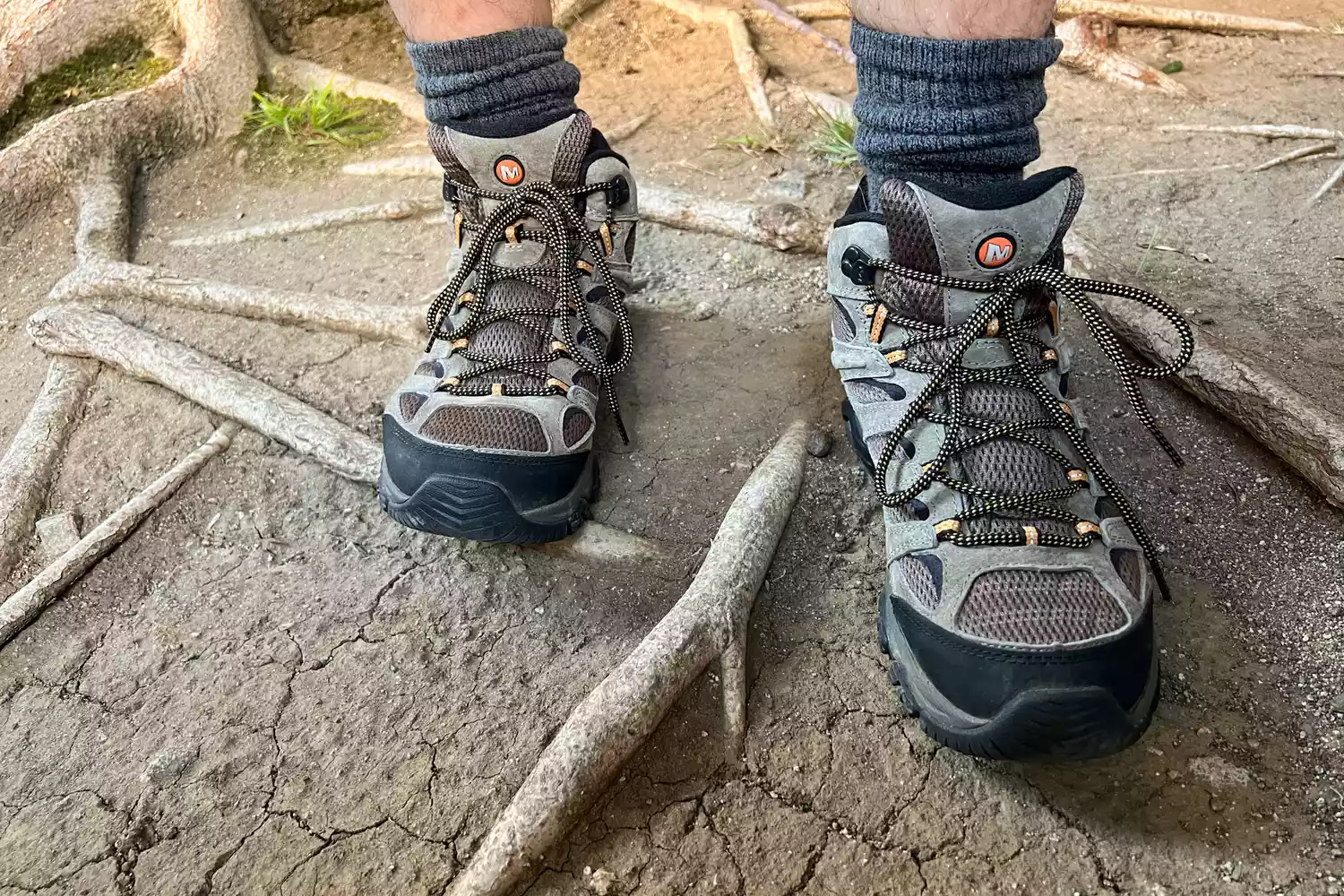 Person wearing Merrell Moab 3 Mid Waterproof Hiking Boots outside