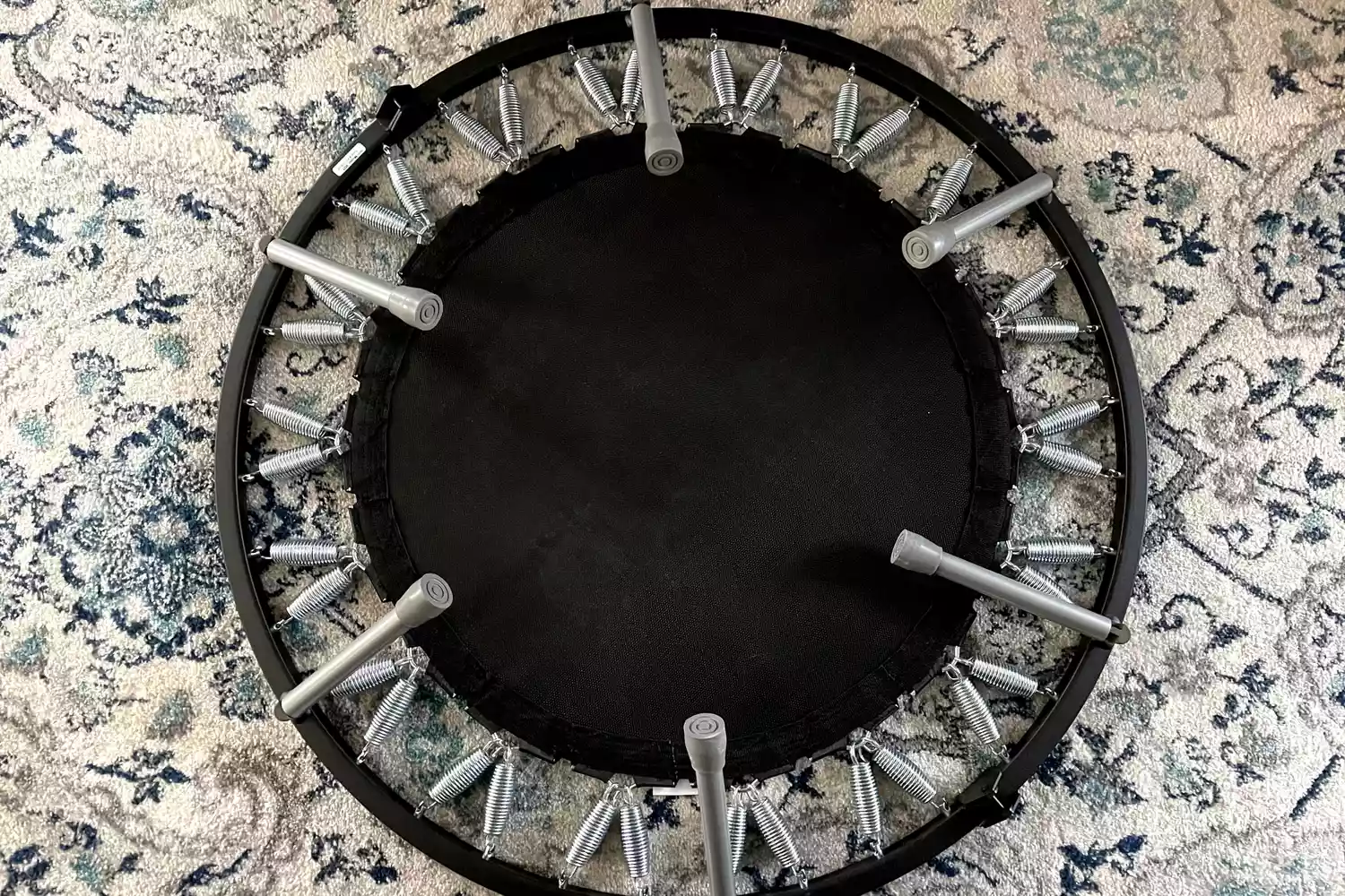 The Needak Soft-Bounce Folding Rebounder with the legs folded in