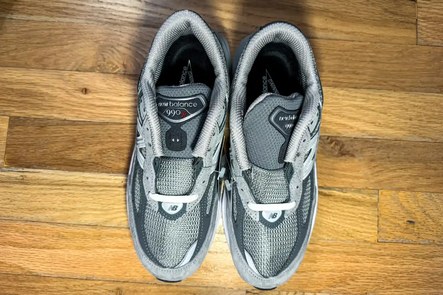 The New Balance Women's Made in USA 990v6 Sneakers without the laces tied