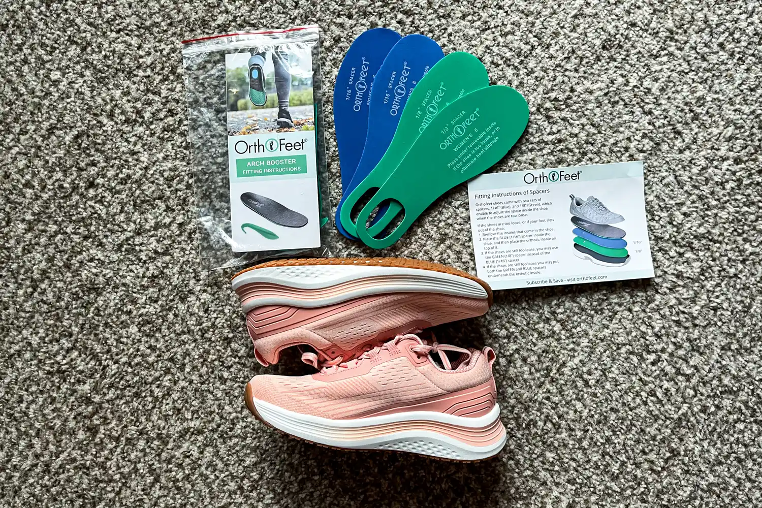 Orthofeet Women's Relay Sneakers with accessories and fitting instructions