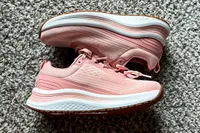 A pair of Orthofeet Women's Relay Sneakers showing the thickness of the sole