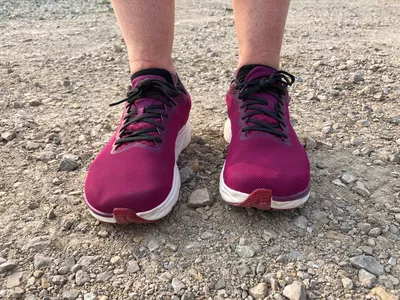 The Altra Rivera 3 worn on gravel