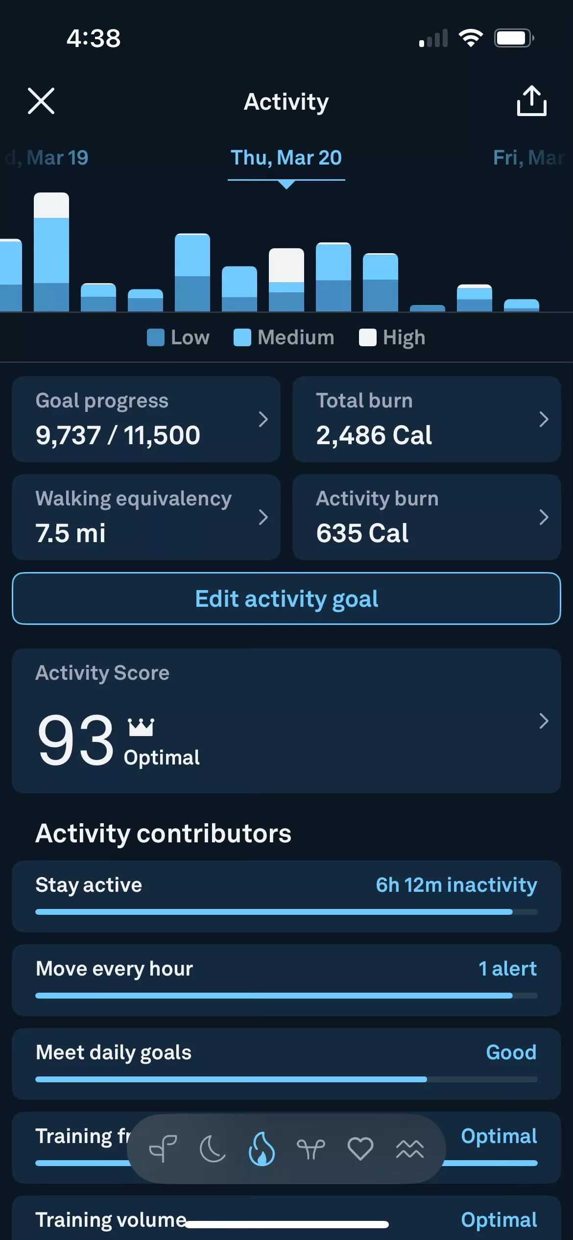 The Oura Ring 4 app display