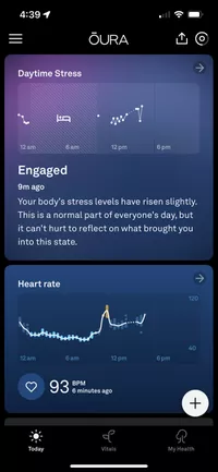 The digital display on the Oura Ring 4 app