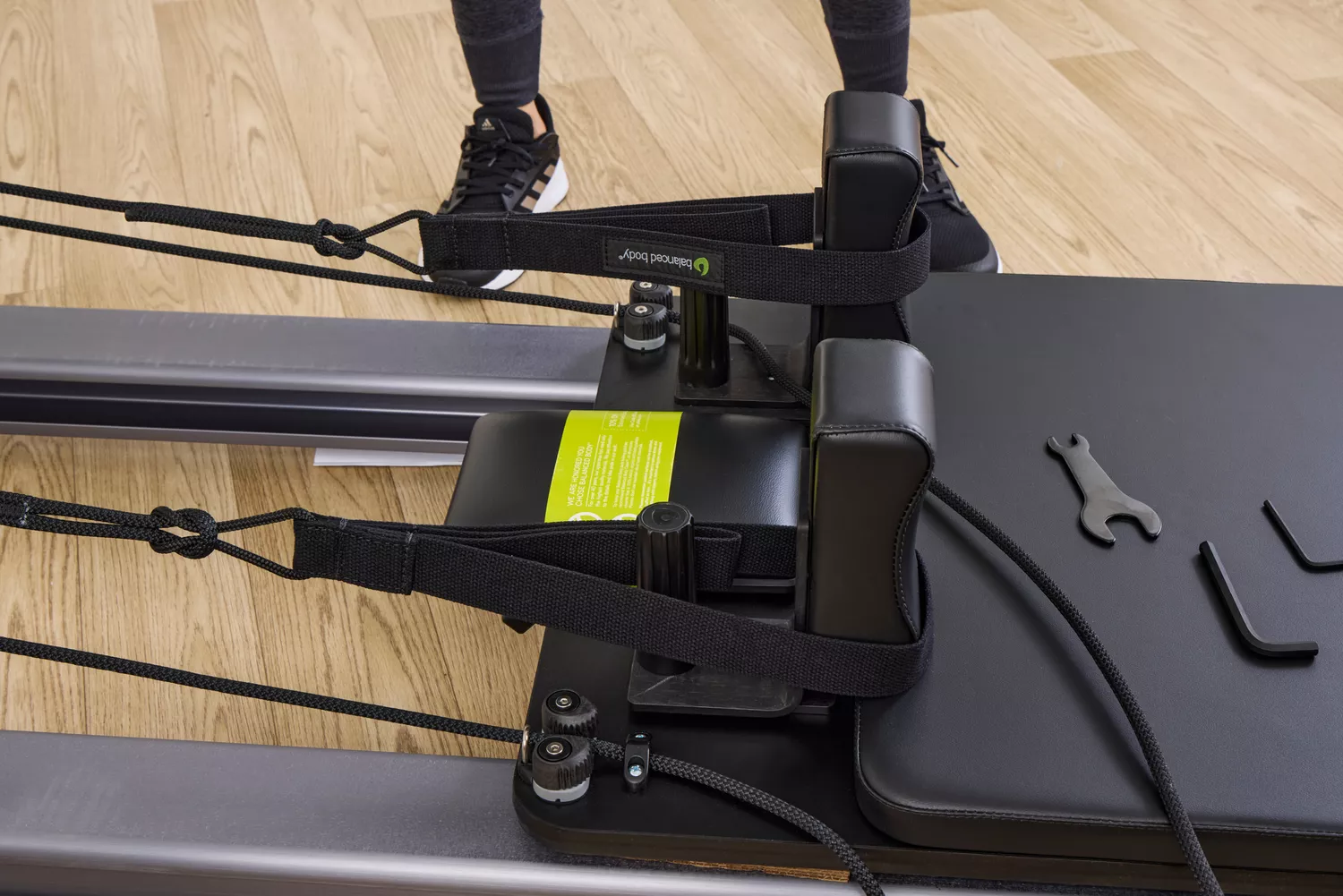 A closeup of the Balanced Body Allegro Reformer