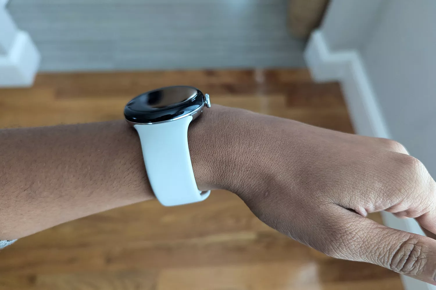 A person wears the Google Pixel Watch 3