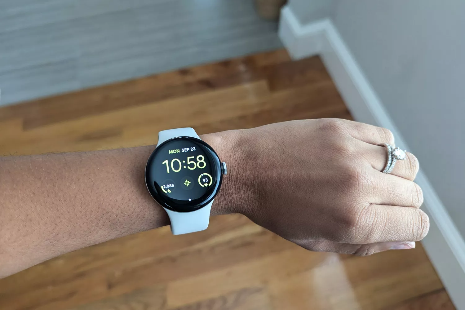A person wears the Google Pixel Watch 3