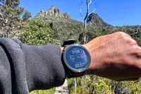 A person wears the Polar Vantage M3 Smart Multi-Sport Watch while hiking