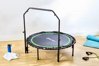 The BCAN 450/550 Lbs Foldable Mini Trampoline on a wooden floor in fitness room