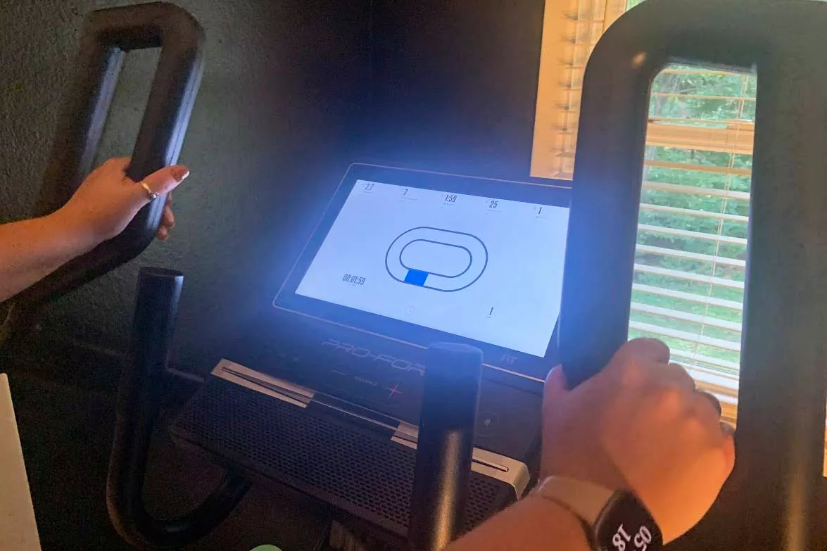 The ProForm Cardio HIIT H14 Trainer powered on