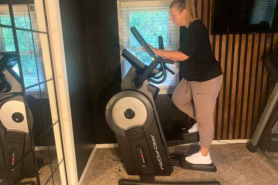 A person exercises on the ProForm Cardio HIIT H14 Trainer