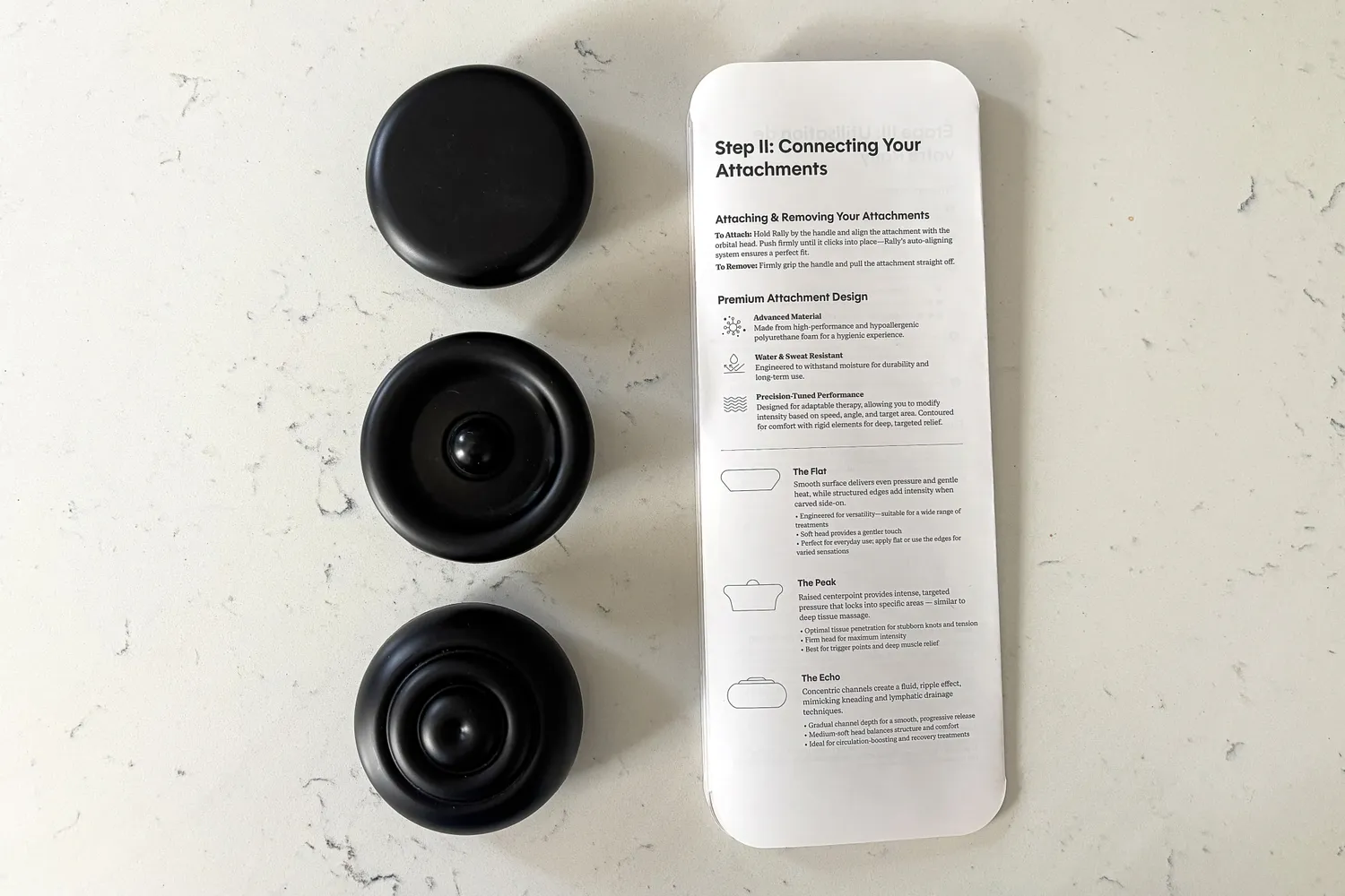 The attachment heads on the Rally Massage Gun