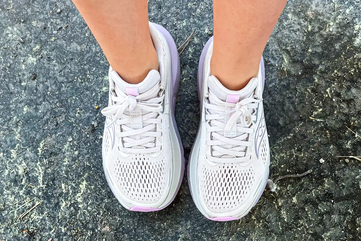 An overhead view of a person wearing the Saucony Women's Guide 18 Sneakers
