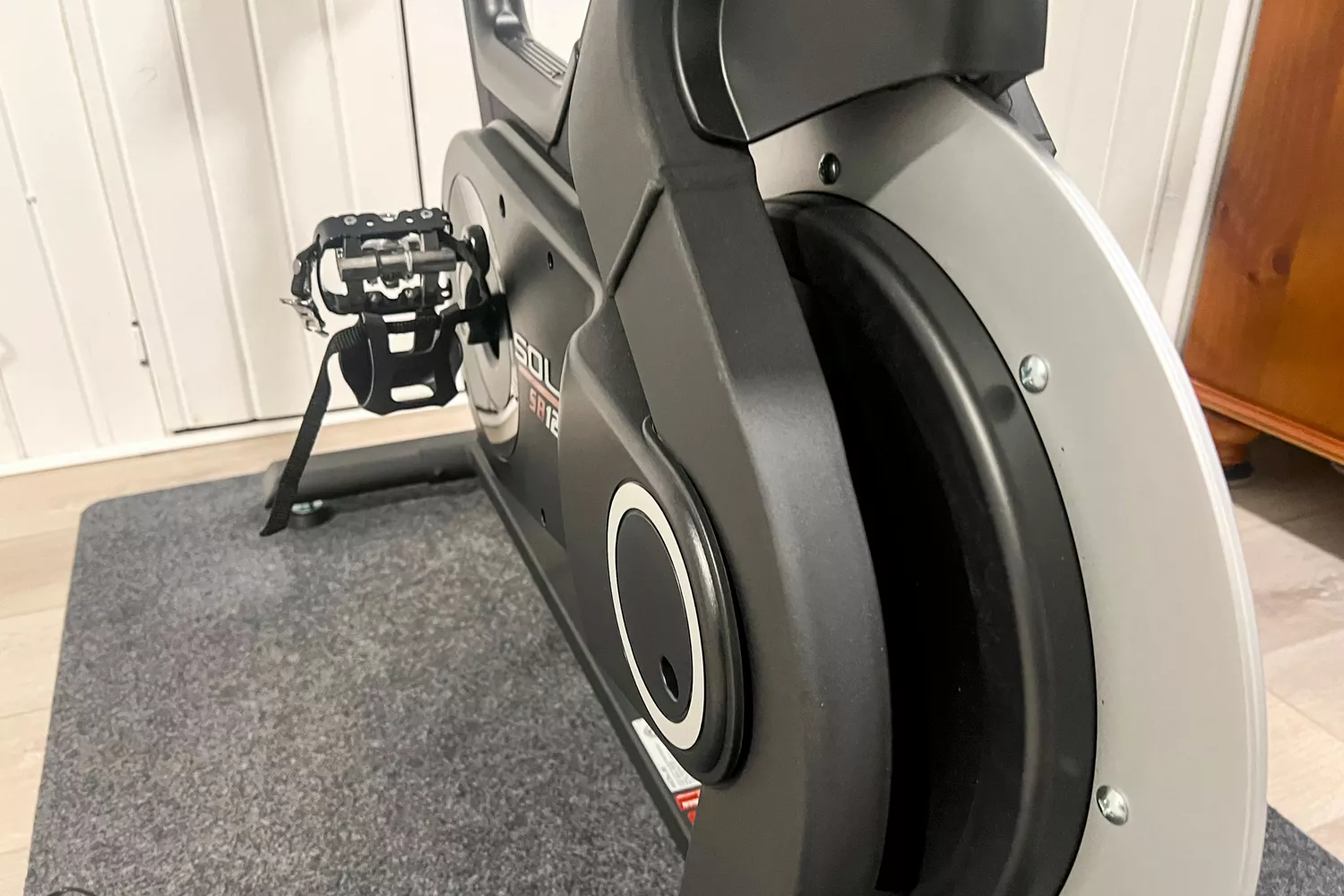 The front wheel on the SOLE SB1200 Exercise Bike