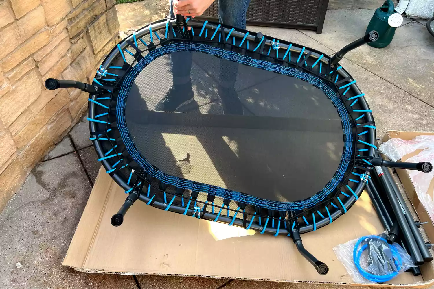 The Stamina Oval Fitness Trampoline after removal from the shipping box
