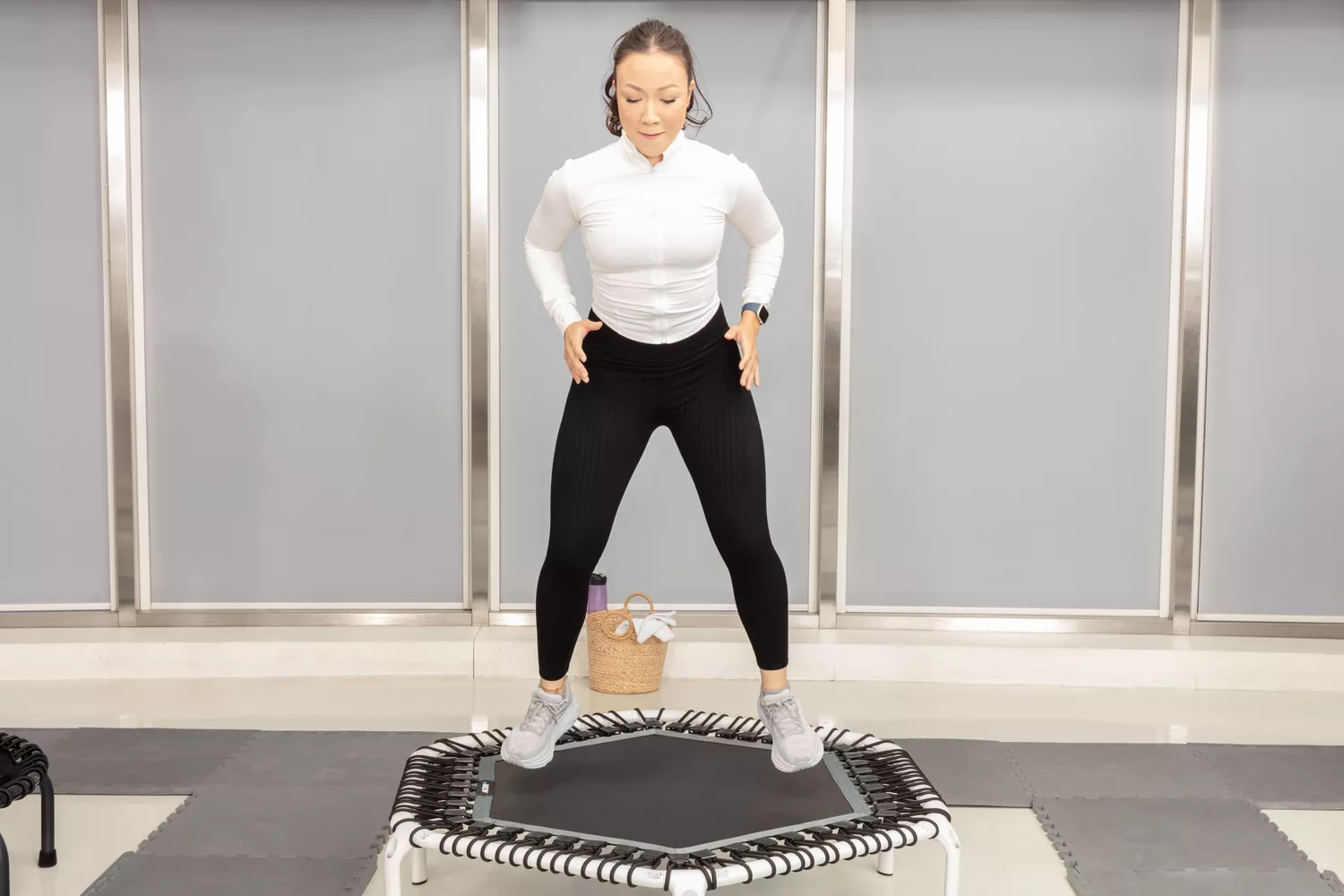 Person jumping on Acon 55in Trampoline Hexagon