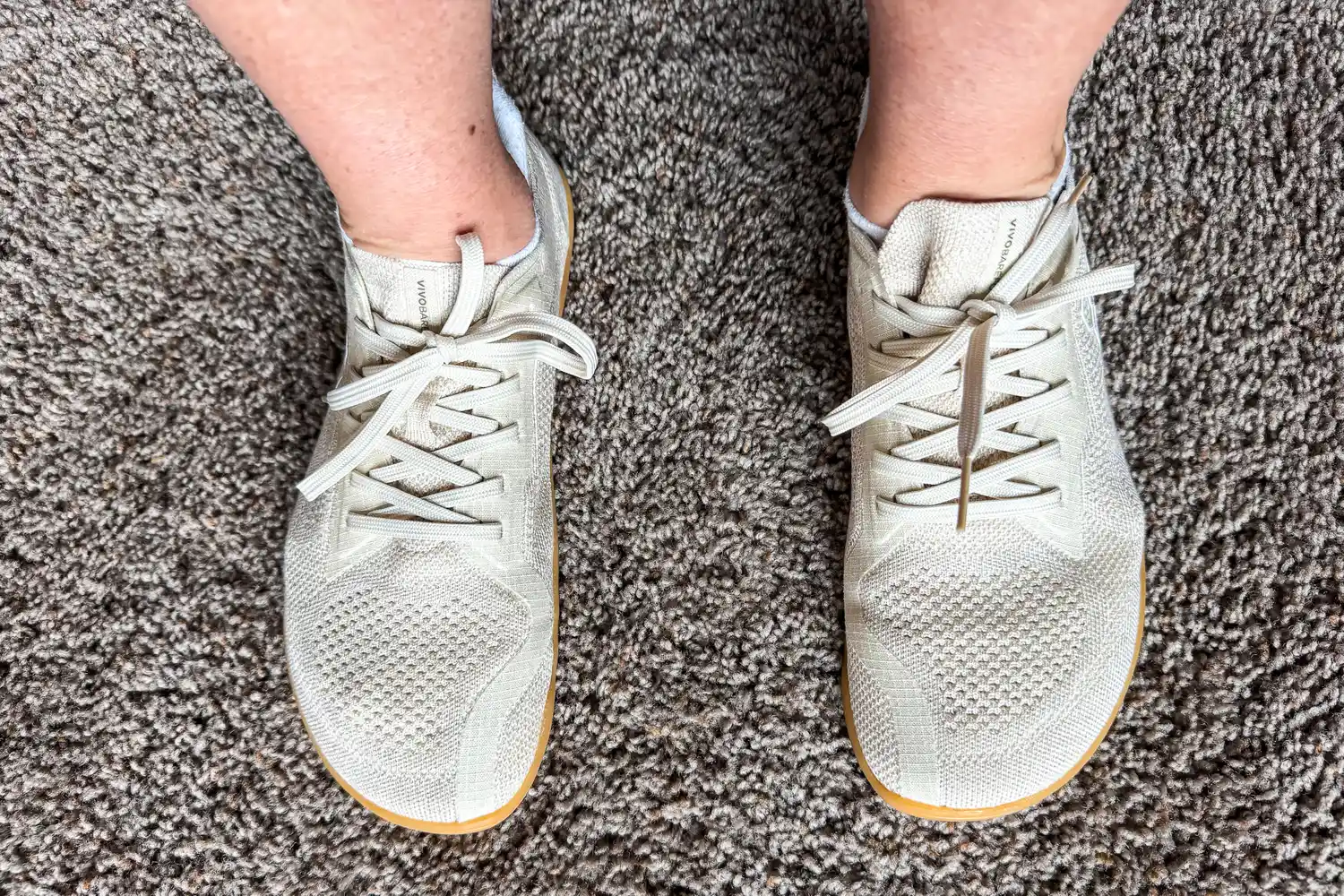 The laces on the top of the Vivobarefoot Women's Primus Lite Knit Natural Sneakers