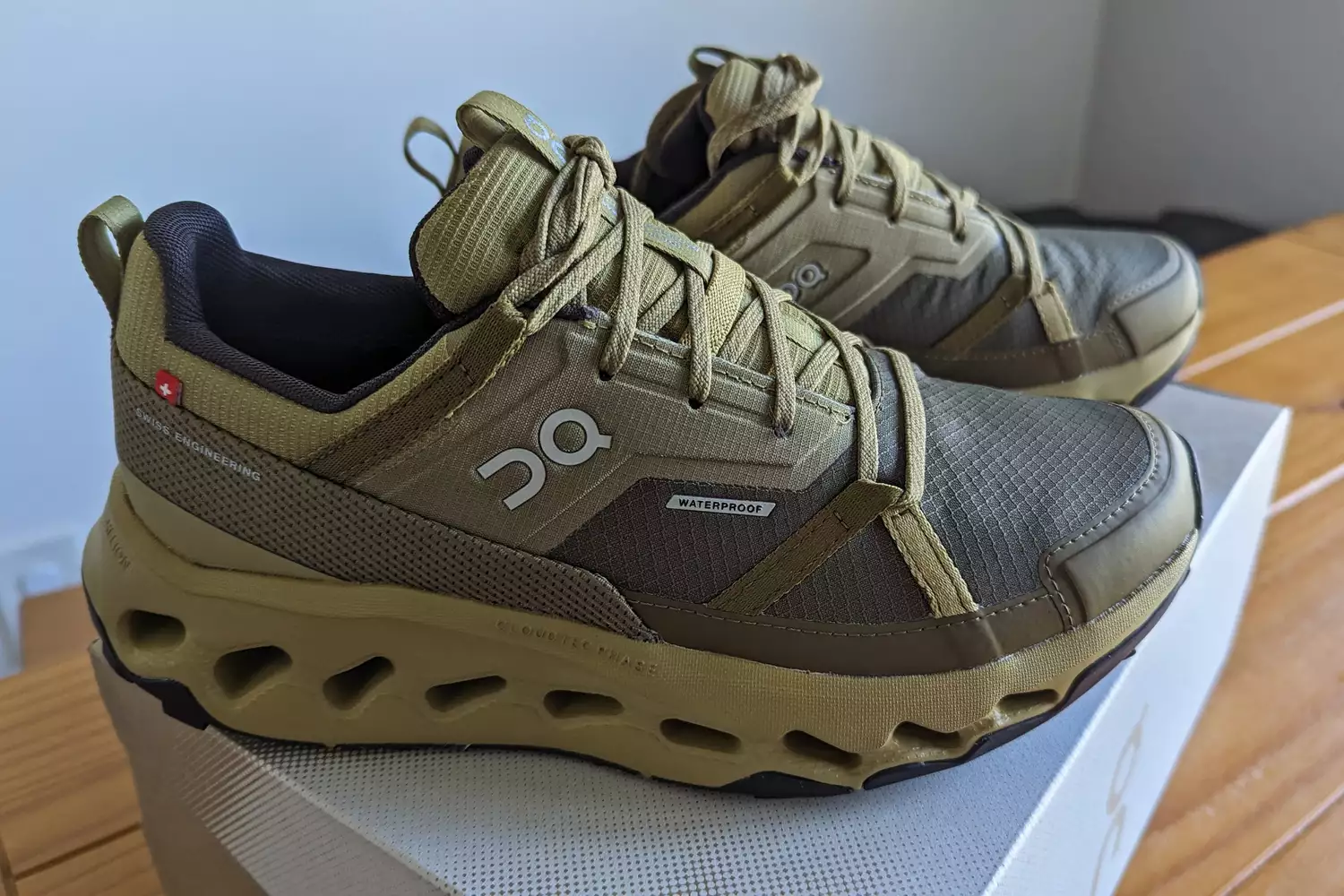 A side view of a pair of On Running Women's Cloudhorizon Waterproof Running Shoes