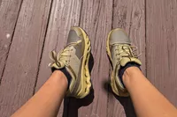 An overhead view of a pair of On Running Women's Cloudhorizon Waterproof Running Shoes