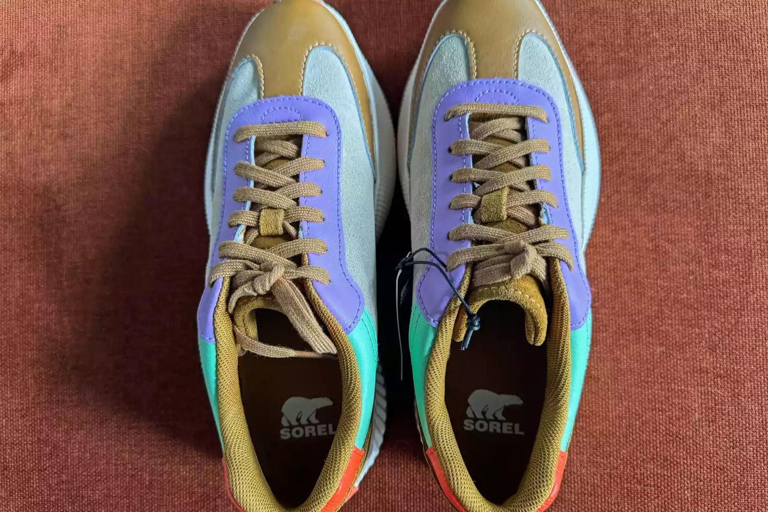 An overhead view of a pair of Sorel ONA Blvd Classic Womenâs Waterproof Sneakers