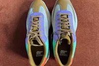 An overhead view of a pair of Sorel ONA Blvd Classic Womenâs Waterproof Sneakers