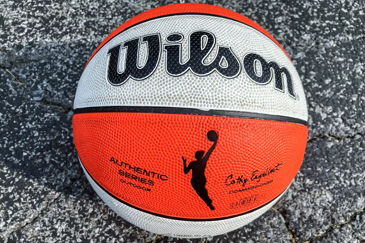 The front of the Wilson WNBA Authentic Outdoor Basketball