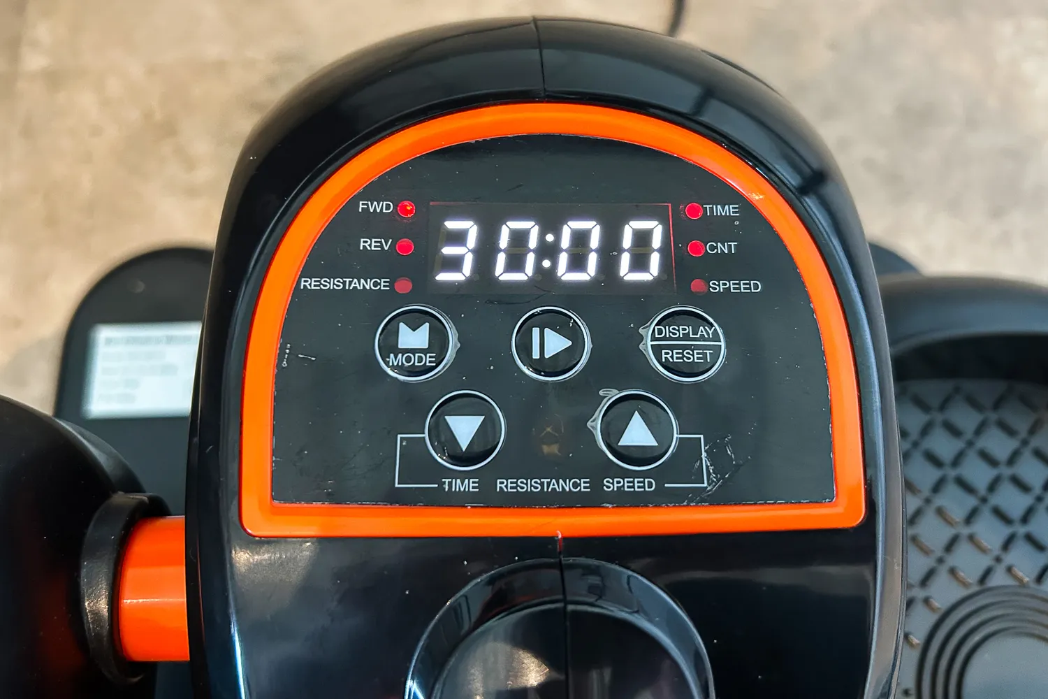 The buttons and digital display on the YOSUDA E5 Under Desk Elliptical Machine
