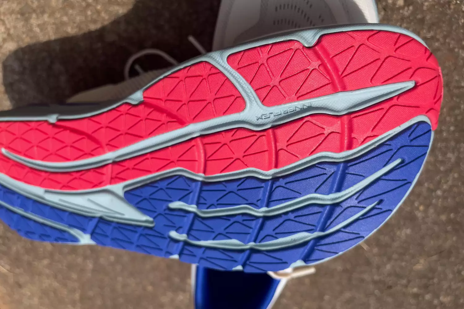 A close-up of the bottom of the Altra Paradigm 7 shoes