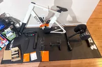 The pieces of the Zwift Ride with KICKR CORE before assembly